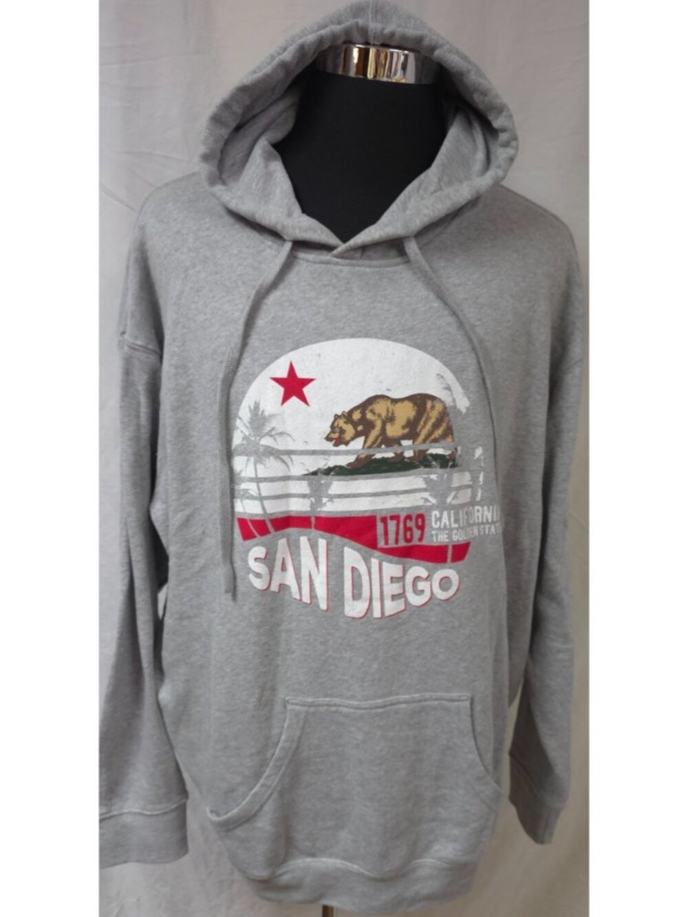 San Diego California Golden State Flag Mens 2XL Gray Hoodie Point Sportswear